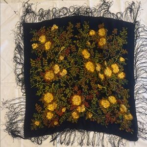 Floral Black Shawl with Fringe